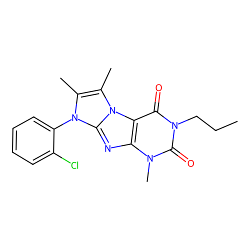 6-(2-Chlorophenyl)-4,7,8-trimethyl-2-propylpurino[7,8-a]imidazole-1,3-dione structure