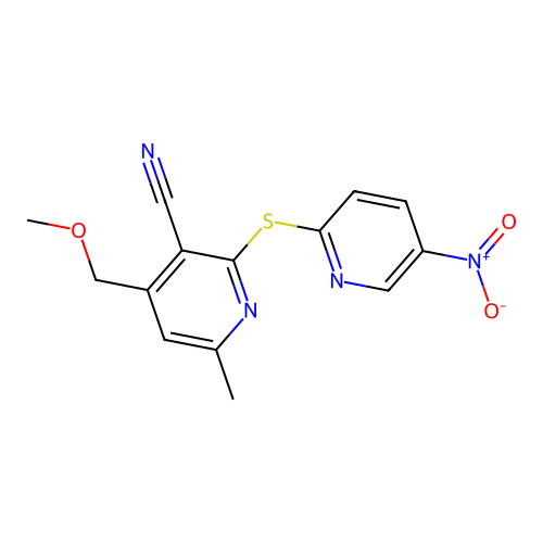 4-(Methoxymethyl)-6-methyl-2-((5-nitropyridin-2-yl)thio)nicotinonitrile structure