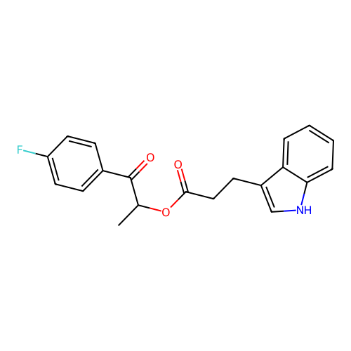 1-(4-fluorophenyl)-1-oxopropan-2-yl 3-(1H-indol-3-yl)propanoate structure