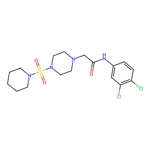 N-(3,4-dichlorophenyl)-2-[4-(1-piperidinylsulfonyl)-1-piperazinyl]acetamide structure