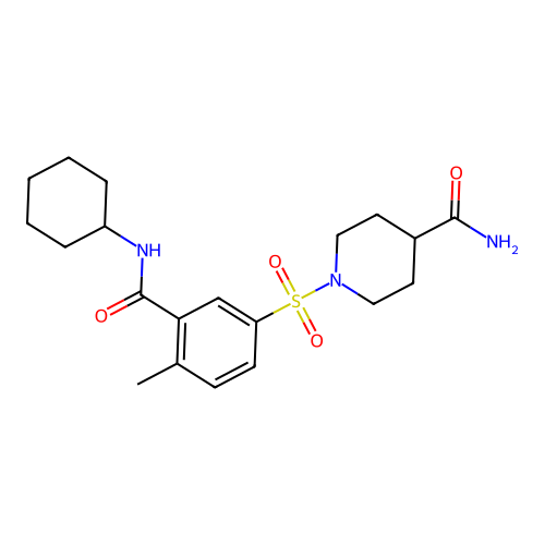 1-[3-(Cyclohexylcarbamoyl)-4-methylphenyl]sulfonylpiperidine-4-carboxamide structure