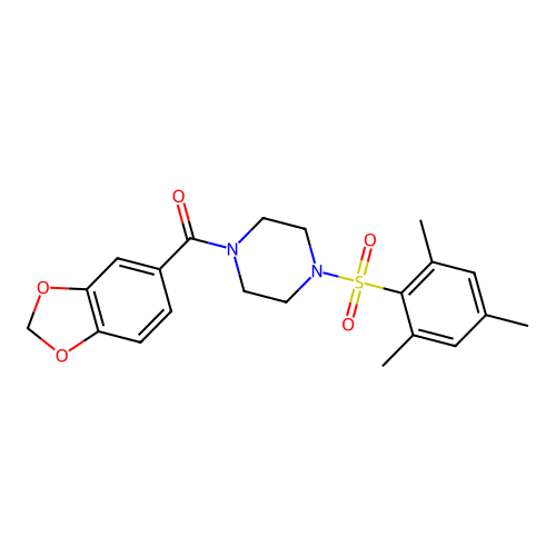 1,3-Benzodioxol-5-yl-[4-(2,4,6-trimethylphenyl)sulfonylpiperazin-1-yl]methanone structure