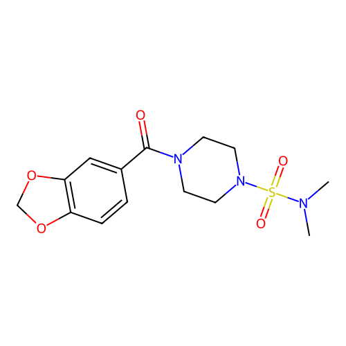 4-(1,3-benzodioxol-5-ylcarbonyl)-N,N-dimethyl-1-piperazinesulfonamide structure
