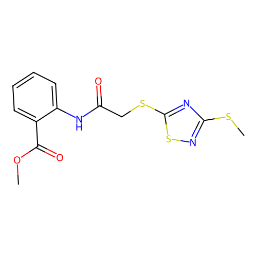 Methyl 2-[2-(3-methylthio-1,2,4-thiadiazol-5-ylthio)acetylamino]benzoate structure