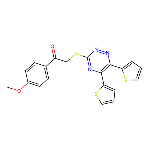 2-[(5,6-Di-2-thienyl-1,2,4-triazin-3-yl)thio]-1-(4-methoxyphenyl)ethanone structure