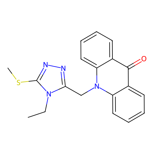 10-{[4-ethyl-5-(methylsulfanyl)-4H-1,2,4-triazol-3-yl]methyl}acridin-9(10H)-one structure