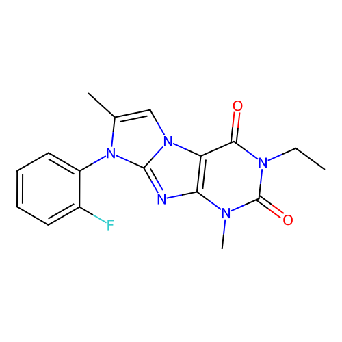 2-Ethyl-6-(2-fluorophenyl)-4,7-dimethylpurino[7,8-a]imidazole-1,3-dione structure