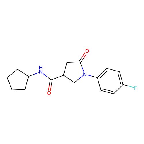 N-cyclopentyl-1-(4-fluorophenyl)-5-oxopyrrolidine-3-carboxamide structure