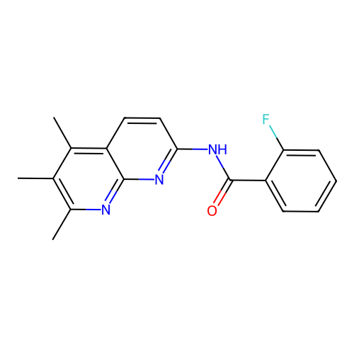 2-fluoro-N-(5,6,7-trimethyl-1,8-naphthyridin-2-yl)benzamide structure