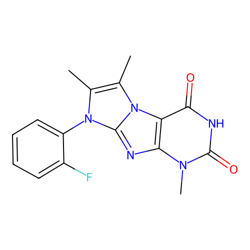 8-(2-fluorophenyl)-1,6,7-trimethyl-1H-imidazo[2,1-f]purine-2,4(3H,8H)-dione structure