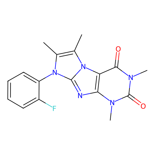6-(2-Fluorophenyl)-2,4,7,8-tetramethylpurino[7,8-a]imidazole-1,3-dione structure