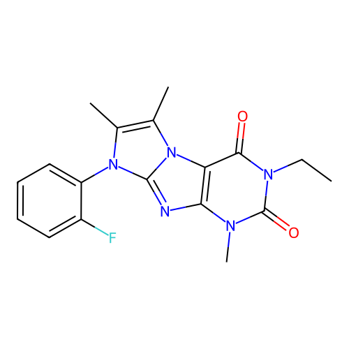 2-Ethyl-6-(2-fluorophenyl)-4,7,8-trimethylpurino[7,8-a]imidazole-1,3-dione structure