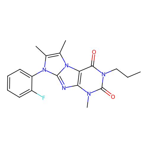 6-(2-Fluorophenyl)-4,7,8-trimethyl-2-propylpurino[7,8-a]imidazole-1,3-dione structure