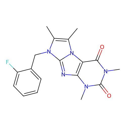 6-[(2-Fluorophenyl)methyl]-2,4,7,8-tetramethylpurino[7,8-a]imidazole-1,3-dione structure