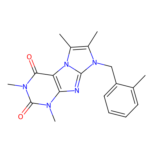 2,4,7,8-Tetramethyl-6-[(2-methylphenyl)methyl]purino[7,8-a]imidazole-1,3-dione structure