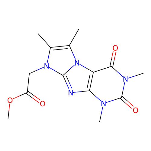 Methyl 2-(2,4,7,8-tetramethyl-1,3-dioxopurino[7,8-a]imidazol-6-yl)acetate structure