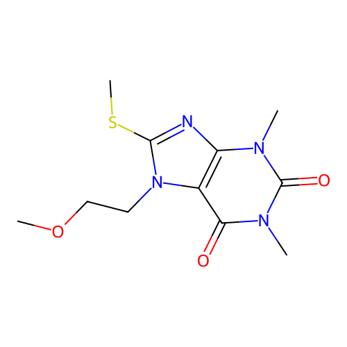 7-(2-Methoxyethyl)-1,3-dimethyl-8-methylsulfanylpurine-2,6-dione structure
