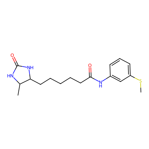6-(5-methyl-2-oxoimidazolidin-4-yl)-N-(3-methylsulfanylphenyl)hexanamide structure