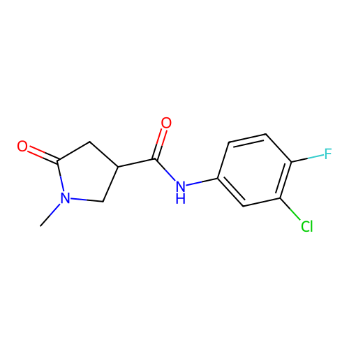 N-(3-chloro-4-fluorophenyl)-1-methyl-5-oxopyrrolidine-3-carboxamide structure