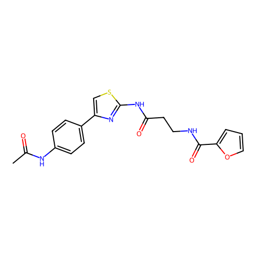 N-[3-[[4-(4-acetamidophenyl)-1,3-thiazol-2-yl]amino]-3-oxopropyl]furan-2-carboxamide structure