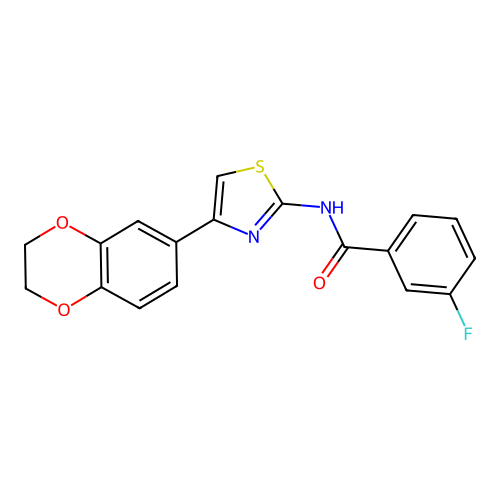 N-[4-(2,3-dihydro-1,4-benzodioxin-6-yl)-1,3-thiazol-2-yl]-3-fluorobenzamide structure