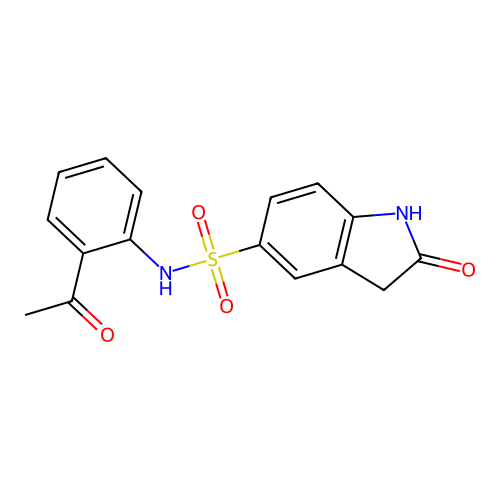 N-(2-acetylphenyl)-2-oxo-1,3-dihydroindole-5-sulfonamide structure