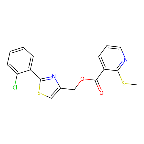 [2-(2-chlorophenyl)-1,3-thiazol-4-yl]methyl 2-(methylsulfanyl)pyridine-3-carboxylate structure