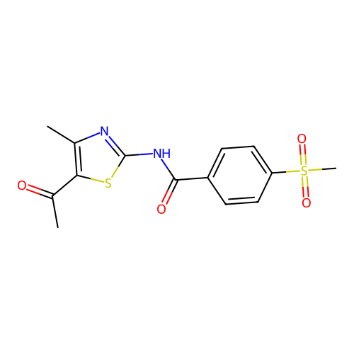 N-(5-acetyl-4-methylthiazol-2-yl)-4-(methylsulfonyl)benzamide structure