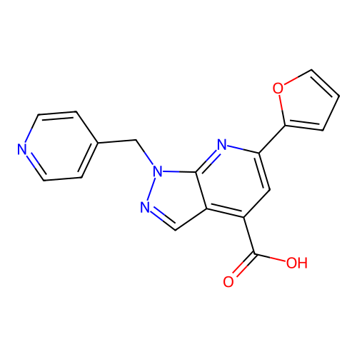 6-(furan-2-yl)-1-[(pyridin-4-yl)methyl]-1H-pyrazolo[3,4-b]pyridine-4-carboxylic acid structure