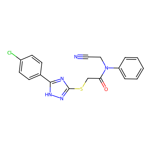 2-{[5-(4-chlorophenyl)-1H-1,2,4-triazol-3-yl]sulfanyl}-N-(cyanomethyl)-N-phenylacetamide structure
