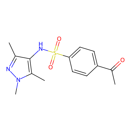4-acetyl-N-(1,3,5-trimethyl-1H-pyrazol-4-yl)benzene-1-sulfonamide structure