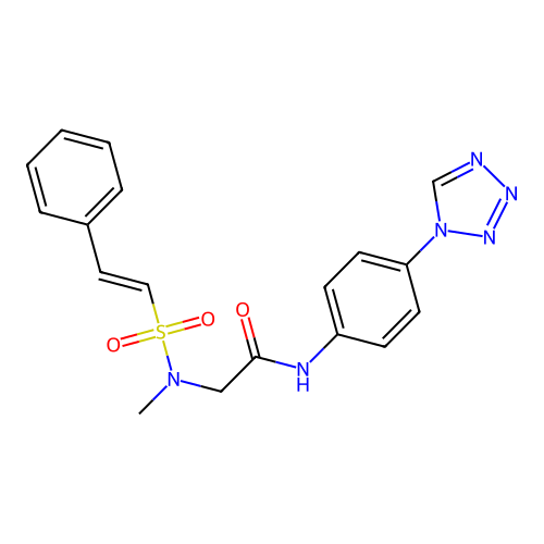 2-(N-methyl-2-phenylethenesulfonamido)-N-[4-(1H-1,2,3,4-tetrazol-1-yl)phenyl]acetamide structure