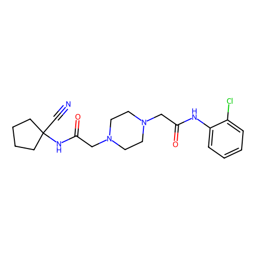 2-(4-{[(2-chlorophenyl)carbamoyl]methyl}piperazin-1-yl)-N-(1-cyanocyclopentyl)acetamide structure