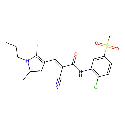 (E)-N-(2-chloro-5-methylsulfonylphenyl)-2-cyano-3-(2,5-dimethyl-1-propylpyrrol-3-yl)prop-2-enamide structure