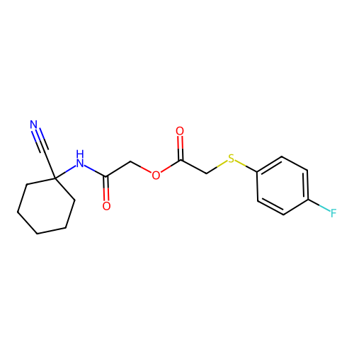 [2-[(1-Cyanocyclohexyl)amino]-2-oxoethyl] 2-(4-fluorophenyl)sulfanylacetate structure