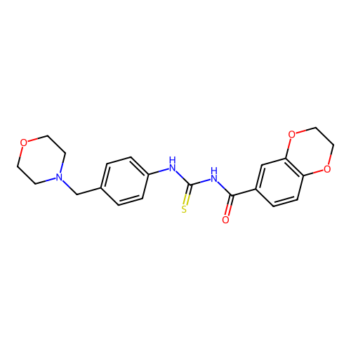 N-{[4-(morpholin-4-ylmethyl)phenyl]carbamothioyl}-2,3-dihydro-1,4-benzodioxine-6-carboxamide structure