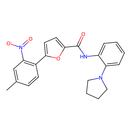 5-(4-methyl-2-nitrophenyl)-N-(2-(pyrrolidin-1-yl)phenyl)furan-2-carboxamide structure
