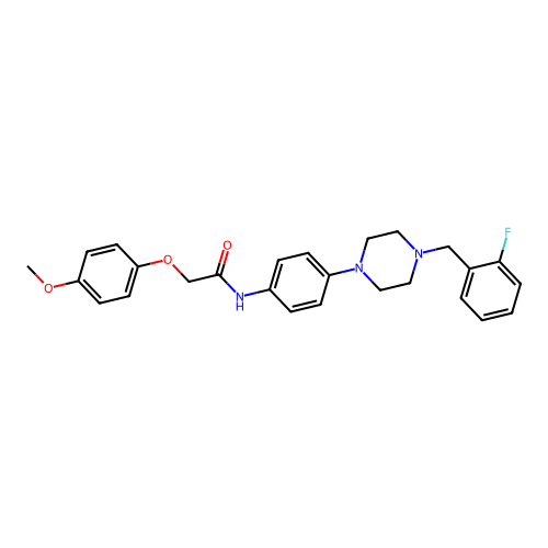 N-[4-[4-[(2-fluorophenyl)methyl]piperazin-1-yl]phenyl]-2-(4-methoxyphenoxy)acetamide structure