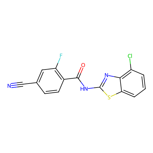 N-(4-chloro-1,3-benzothiazol-2-yl)-4-cyano-2-fluorobenzamide structure