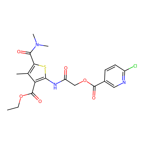 [2-[[5-(dimethylcarbamoyl)-3-ethoxycarbonyl-4-methylthiophen-2-yl]amino]-2-oxoethyl] 6-chloropyridine-3-carboxylate structure