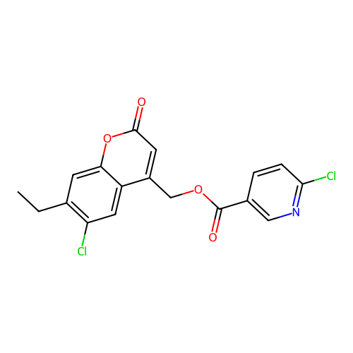 (6-chloro-7-ethyl-2-oxo-2H-chromen-4-yl)methyl 6-chloropyridine-3-carboxylate structure