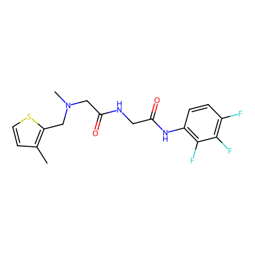 2-[[2-[methyl-[(3-methylthiophen-2-yl)methyl]amino]acetyl]amino]-N-(2,3,4-trifluorophenyl)acetamide structure