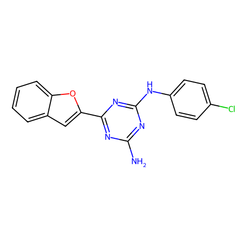 6-(1-benzofuran-2-yl)-N-(4-chlorophenyl)-1,3,5-triazine-2,4-diamine structure