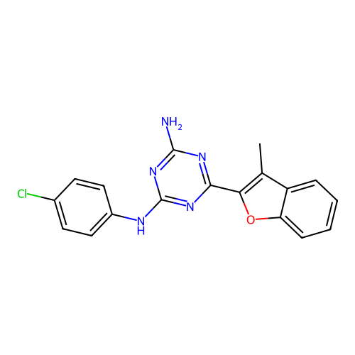 N-(4-chlorophenyl)-6-(3-methyl-1-benzofuran-2-yl)-1,3,5-triazine-2,4-diamine structure