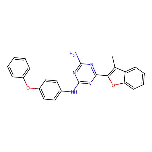 6-(3-methyl-1-benzofuran-2-yl)-N-(4-phenoxyphenyl)-1,3,5-triazine-2,4-diamine structure