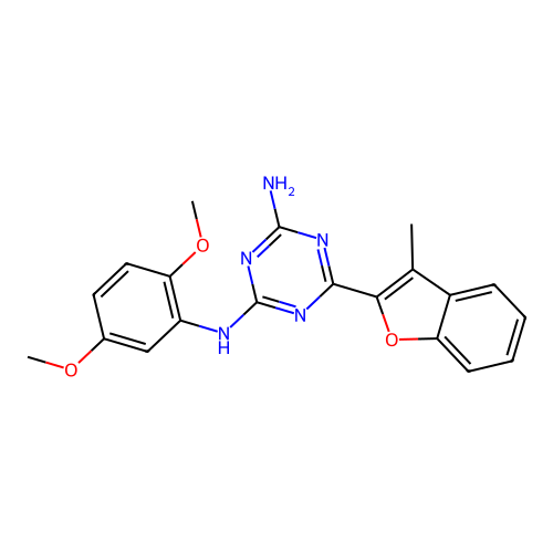 N-(2,5-dimethoxyphenyl)-6-(3-methyl-1-benzofuran-2-yl)-1,3,5-triazine-2,4-diamine structure