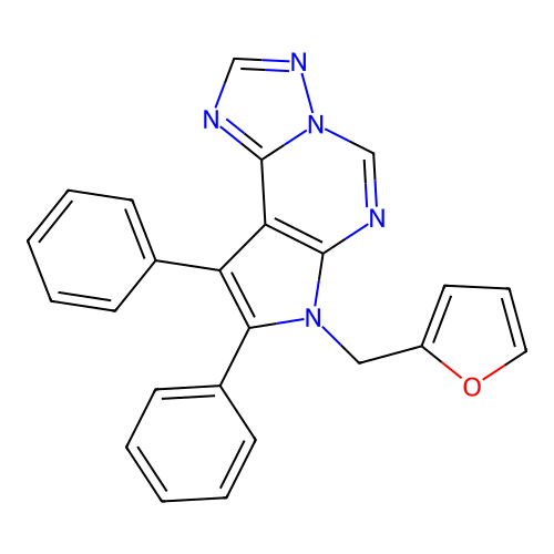 7-(furan-2-ylmethyl)-8,9-diphenyl-7H-pyrrolo[3,2-e][1,2,4]triazolo[1,5-c]pyrimidine structure
