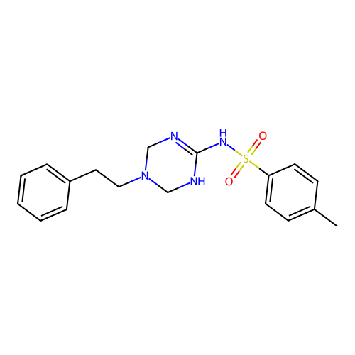 4-methyl-N-[5-(2-phenylethyl)-1,4,5,6-tetrahydro-1,3,5-triazin-2-yl]benzenesulfonamide structure