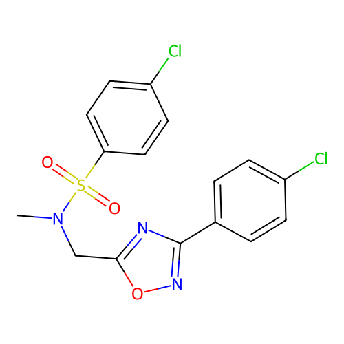 4-chloro-N-((3-(4-chlorophenyl)-1,2,4-oxadiazol-5-yl)methyl)-N-methylbenzenesulfonamide structure
