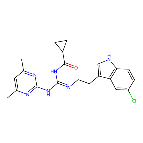 N-{(E)-{[2-(5-chloro-1H-indol-3-yl)ethyl]amino}[(4,6-dimethylpyrimidin-2-yl)amino]methylidene}cyclopropanecarboxamide structure